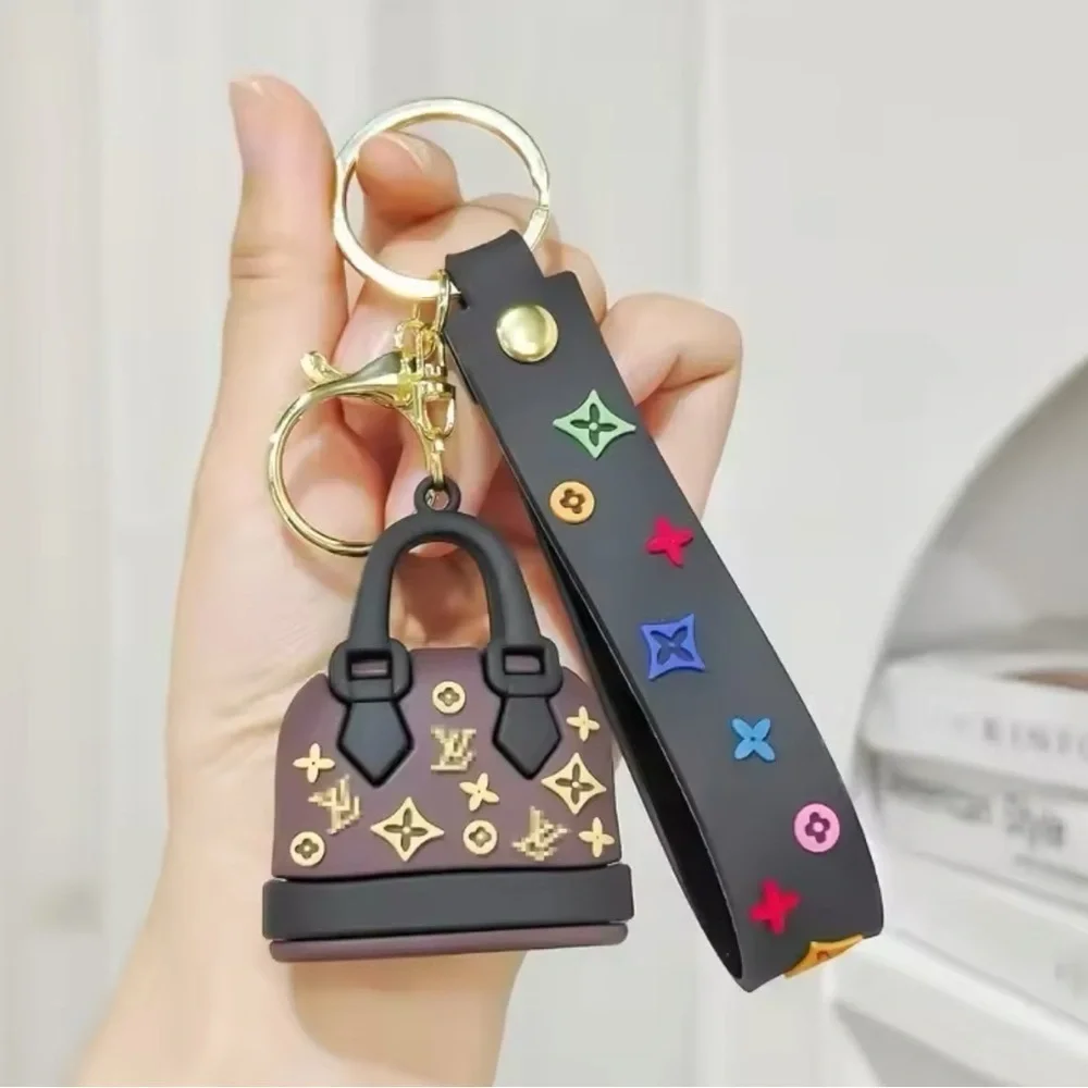 Brown & Black Silicone Monogrammed Luxury Handbag Keychain Handbag Purse Charm